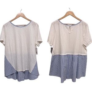CROWN & IVY Mixed Media High Low T Shirt Blouse Size  XL